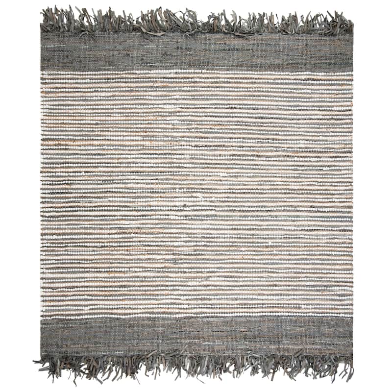 SAFAVIEH Handmade Vintage Boho Leather Lia Modern Stripe Leather - 6' Square - Grey/Multi - Square
