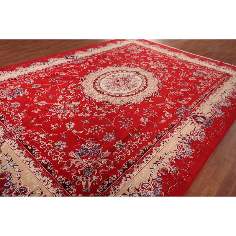 Traditional Kashan Turkish Rug Machine Made Red Oriental Carpet - 9'9" x 13'4"