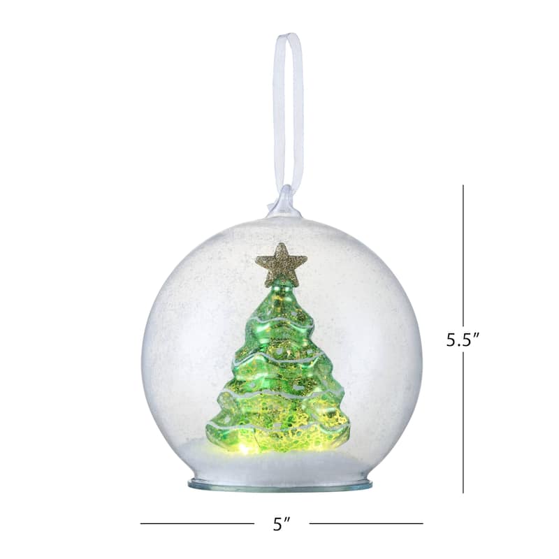5.5" Mercury Glass Tree Globe Ornament - Green