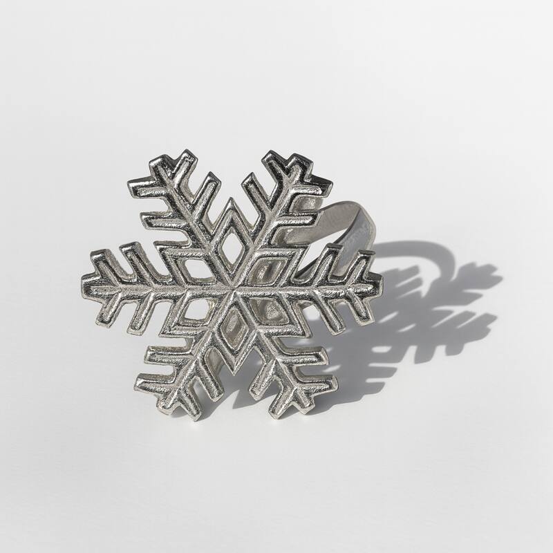 Snowflake Napkin Rings, Silver Metal, Set of 12