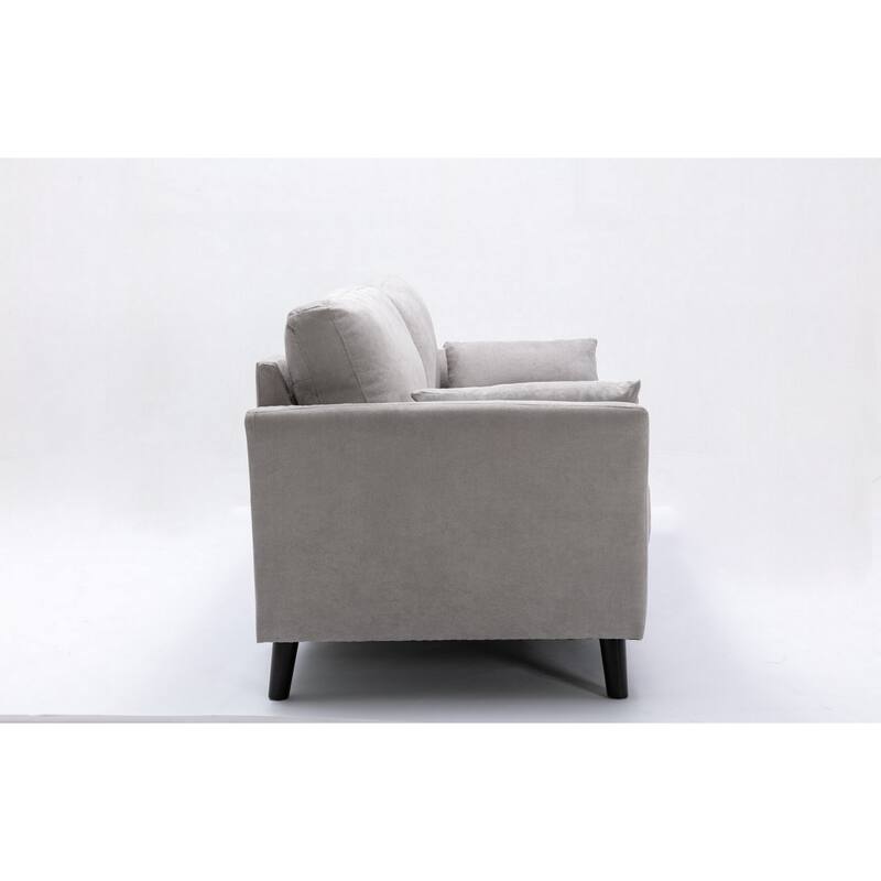 Otto 77 Inch Sofa, Throw Pillows, Padded Cushions, Light Gray Velvet Fabric