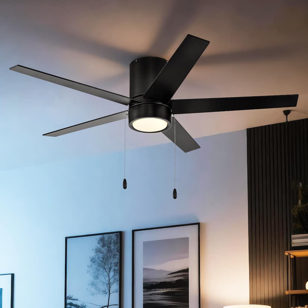 52 in. Indoor Flush Mount Ceiling Fan with 5 Blades & 18W 3CCT LED - 3 Finish Options, Pull Chain Control