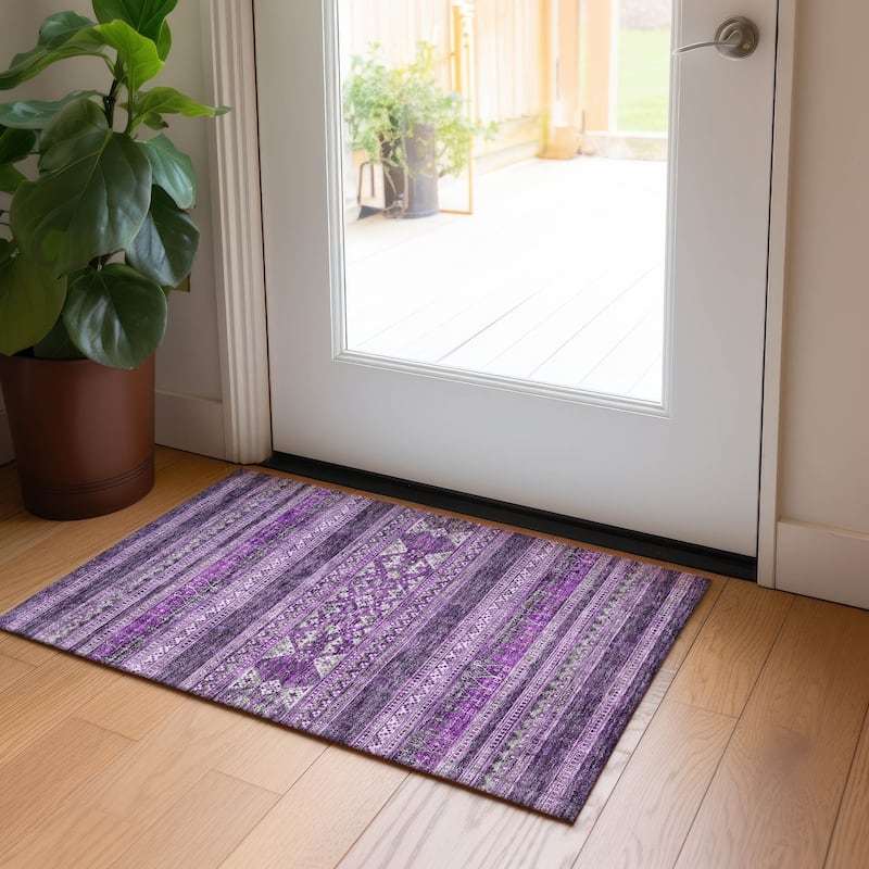 Machine Washable Indoor/ Outdoor Chantille Boho Tribal Rug - Purple - 1'8" x 2'6"