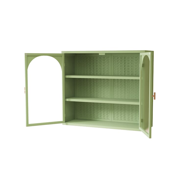 Glass Door Two-door Wall Buffet with Featuring Three-tier Storage for Entryway