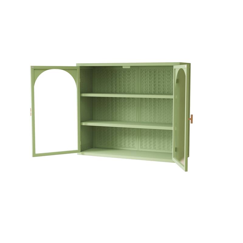 Roomfitters 27.56" Modern Glass Door Wall Cabinet with Three-Tier Storage for Entryway, Living Room, Bathroom