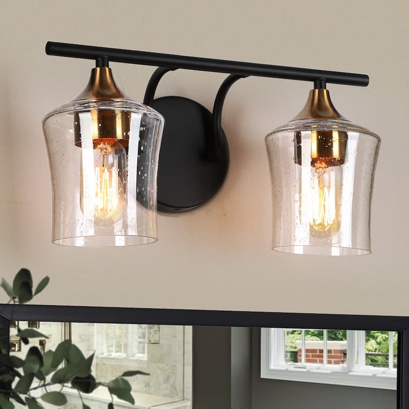 Modern Black Gold 2-Light Bathroom Vanity - 14" L x 7" W x 7" H
