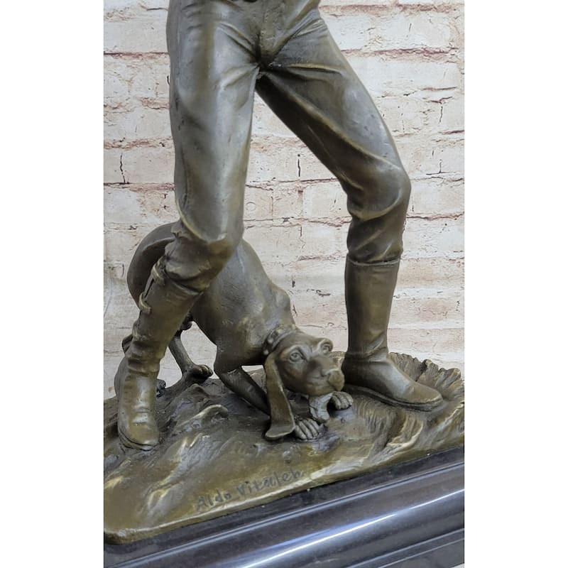 Signed Original Aldo Vitaleh Cowboy W/ Gun And His Imitative Dog Bronze Sculpture Statue