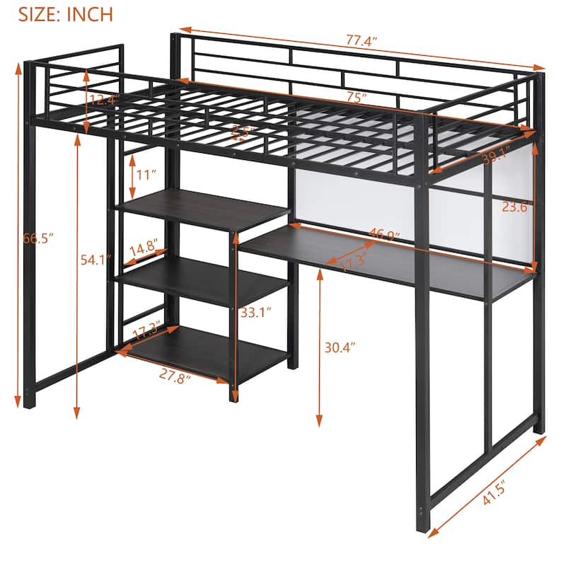 Space-Saving Twin/Full Loft Bed with Built-in Desk and Storage Shelves