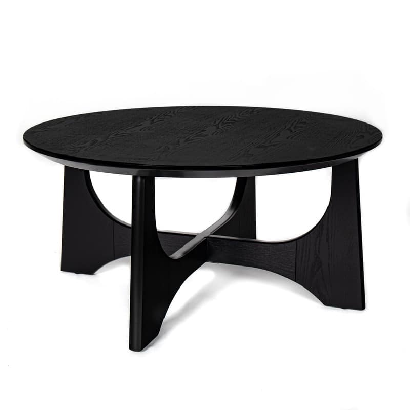 25" & 36" Round Wood Table, Modern Minimalist Side Table and Coffee Table for Living Room, Black