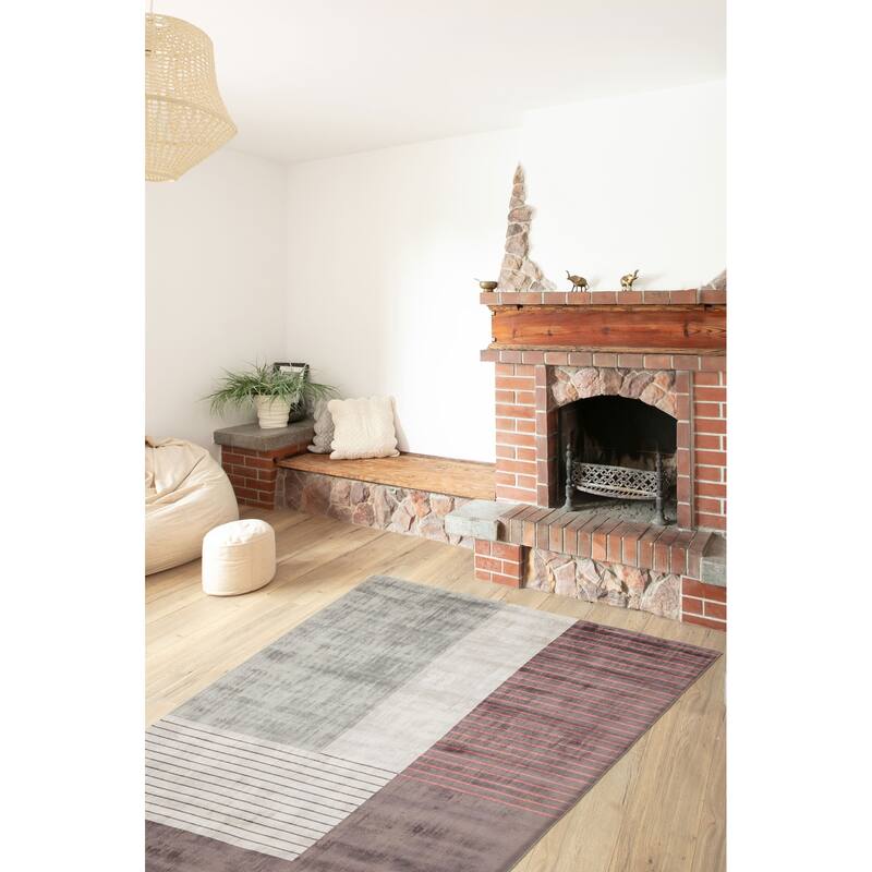 ECARPETGALLERY Hand Loomed Elysian Dark Brown, Light Grey Viscose Rug - 6'7 x 9'2