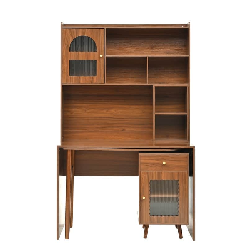 Computer Desk with Drawer and Cabinets, Office Desk with 90 Degree Rotating Desk, Wood Gaming Desk, Wring Desk