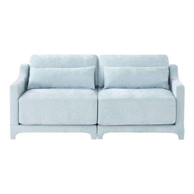 Modern Chenille 4-Seater Sofa with 2 Ottoman, Lumbar Cushions, Ergonomic Backrest, High-Resilience Spongeand Tufted Armrests