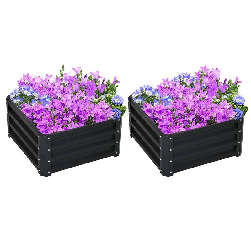 Set of 2 Raised Planter Open Bottom for Outdoor Planting and Vegetable