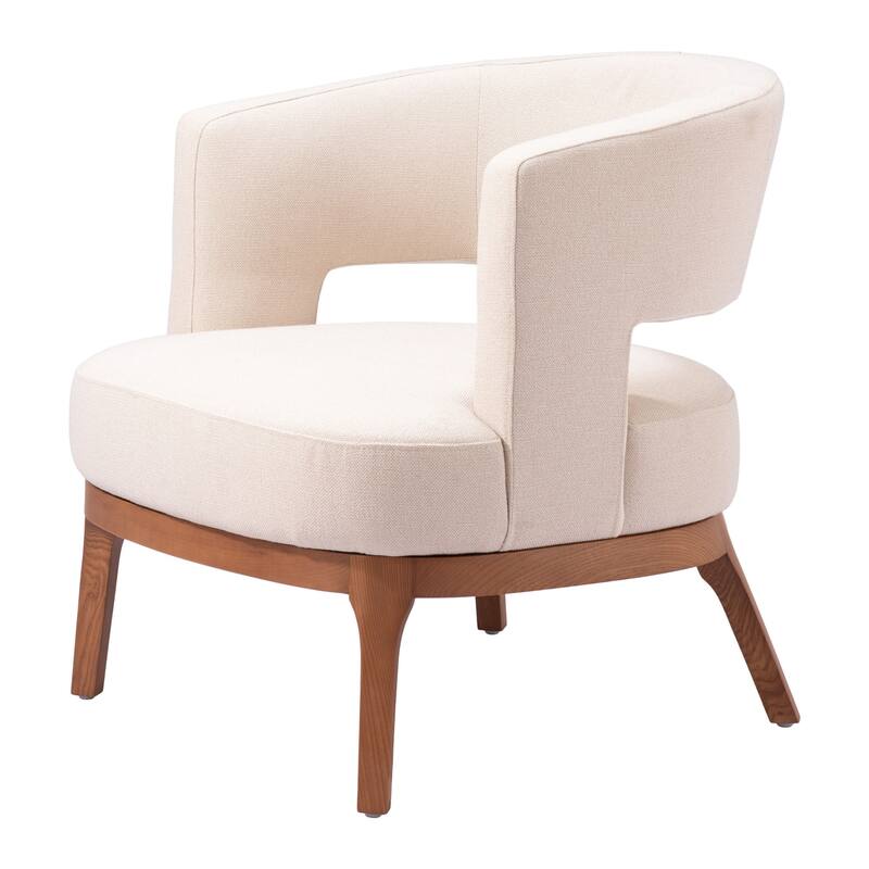 HomeRoots 27" Beige And Brown Fabric And Wood Arm Chair - 26.8' X '27.2' X '27.2