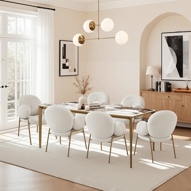 Spruce & Spring Modern Light-Luxury Cloud-Shaped Teddy Dining Chair with Arms - Single