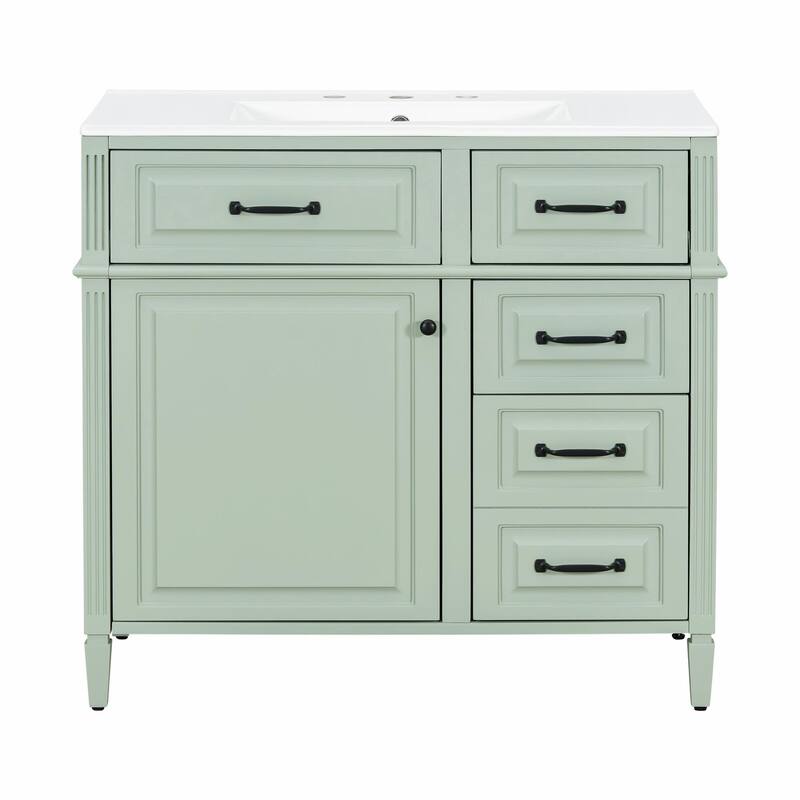 36-Inch Bathroom Vanity with Ceramic Sink Top, Solid Wood Frame and MDF Cabinet