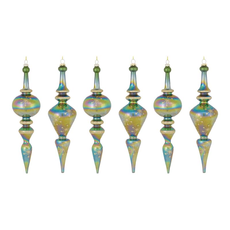 6ct Iridescent Glass Finial Christmas Drop Ornaments 12.5"