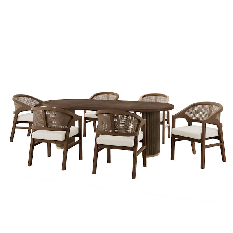 Christopher Knight Home - Acantha Rubberwood Frame with Rattan Back 7 Piece Dining Set