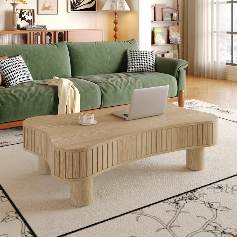 42" Modern Lift-Top Coffee Table – Fluted Design with Hidden Storage & Silent Hydraulic Mechanism‌