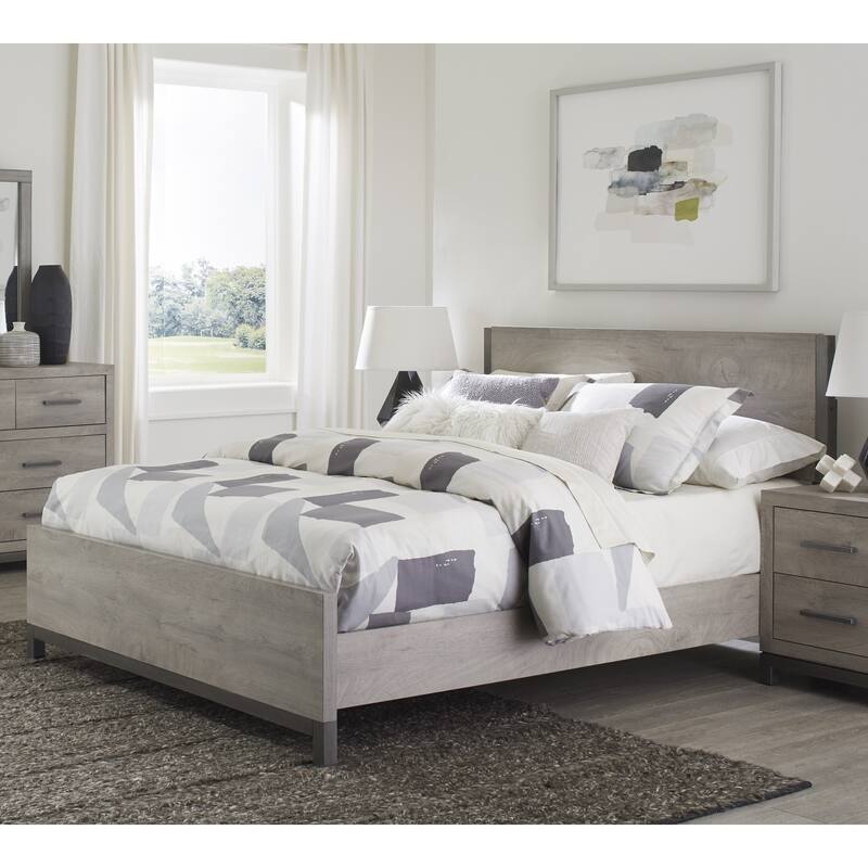 Full Size Wooden Low-Profile Bed with Scratch-Resistant Finish and Metal Accents