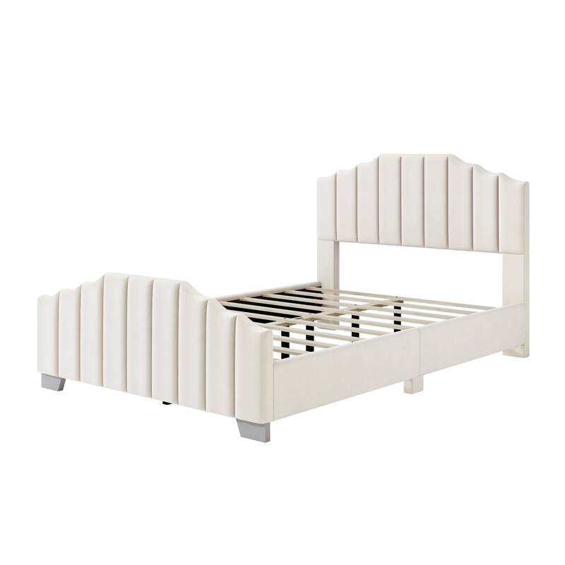 Vertical Tufted Wingback Bed Velvet Upholstered Platform Bed