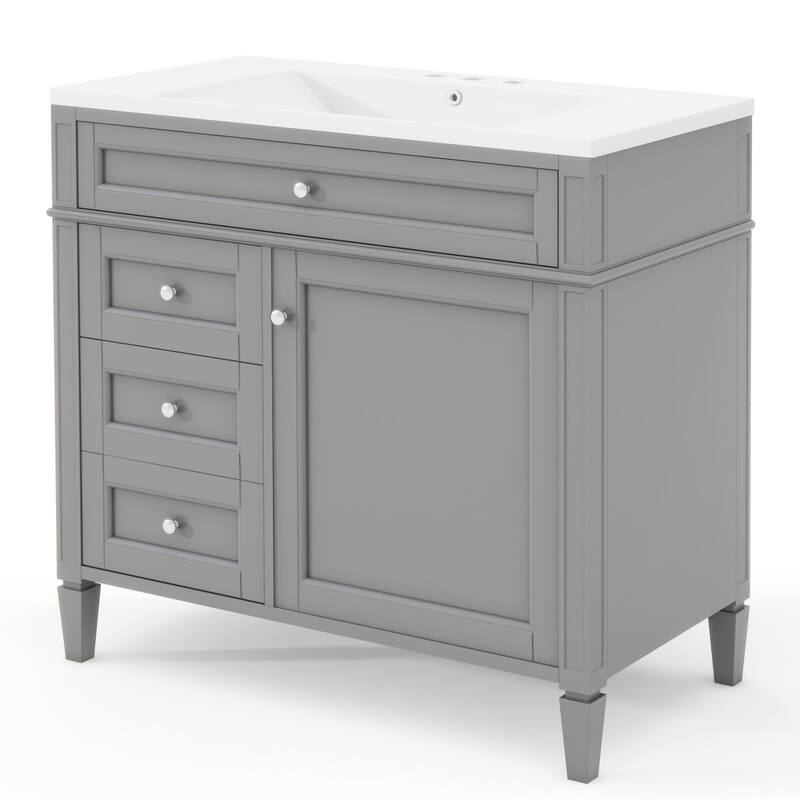 30''/36'' Bathroom Vanity with Top Sink, Modern Bathroom Storage Cabinet with 2 Drawers, a Tip-out Drawer & Adjustable Shelf