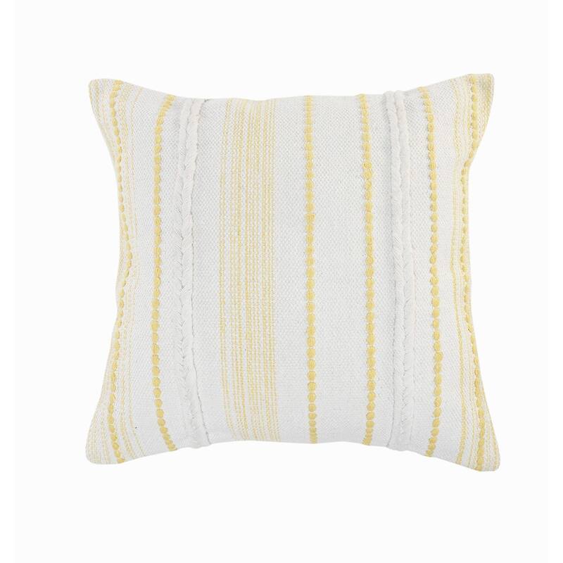 20" Yellow and White Striped Square Throw Pillow