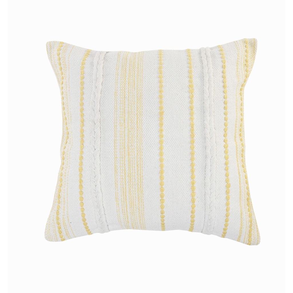 20" Yellow and White Striped Square Throw Pillow