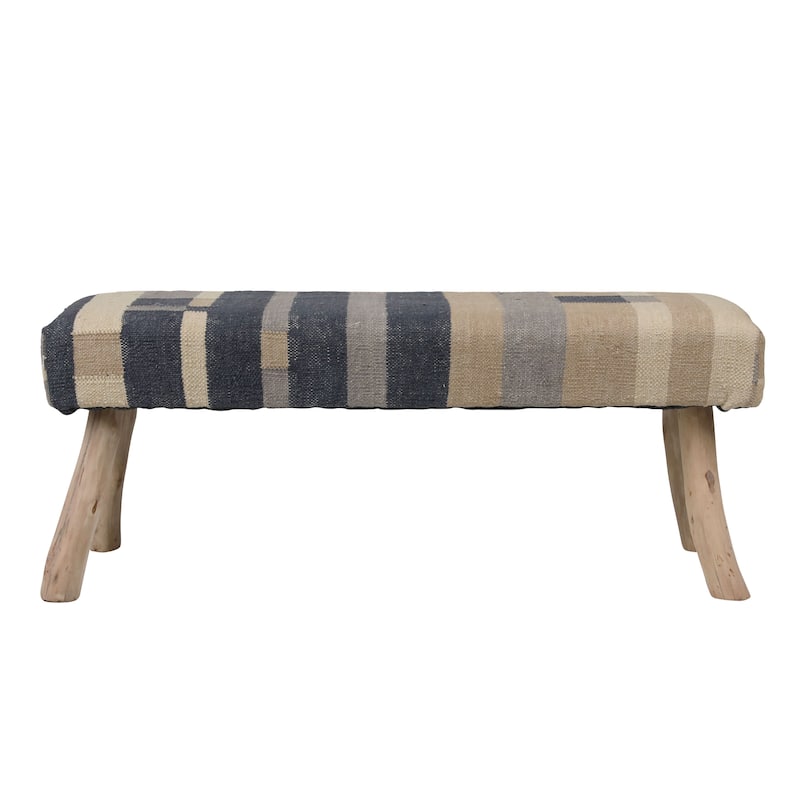 Mallory Wool Bench, Neutral and Blue Tones