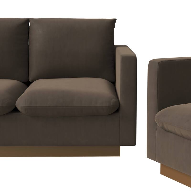 3-Piece Velvet Sofa Set with Brushed Gold Stainless Steel Base Nervo Series