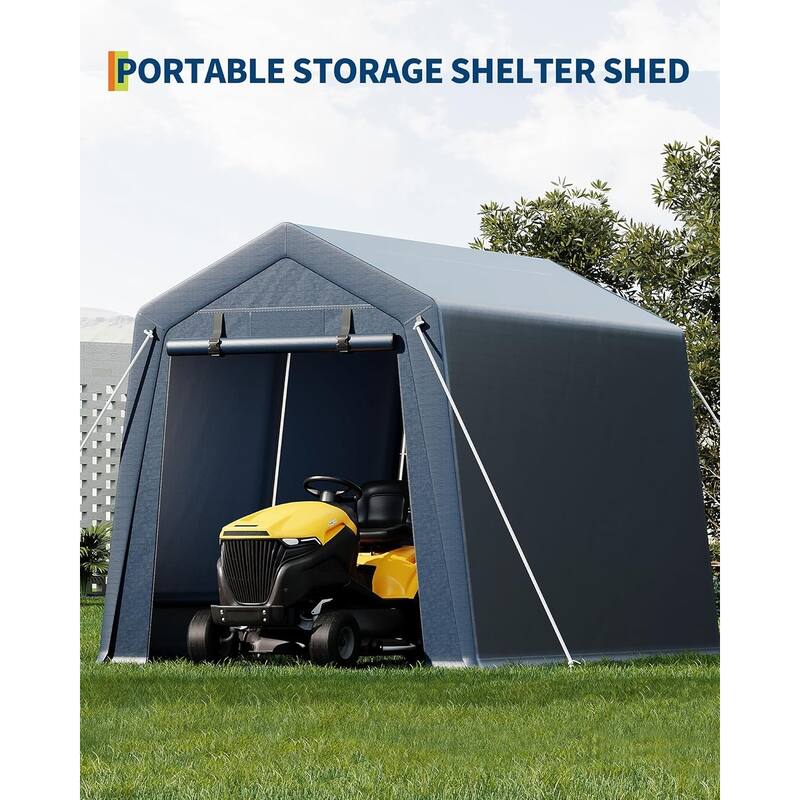Outdoor Storage Shed, Portable Carport with Roll-Up Ventilated Zipper Door and Windows, Heavy Duty Waterproof Tarp