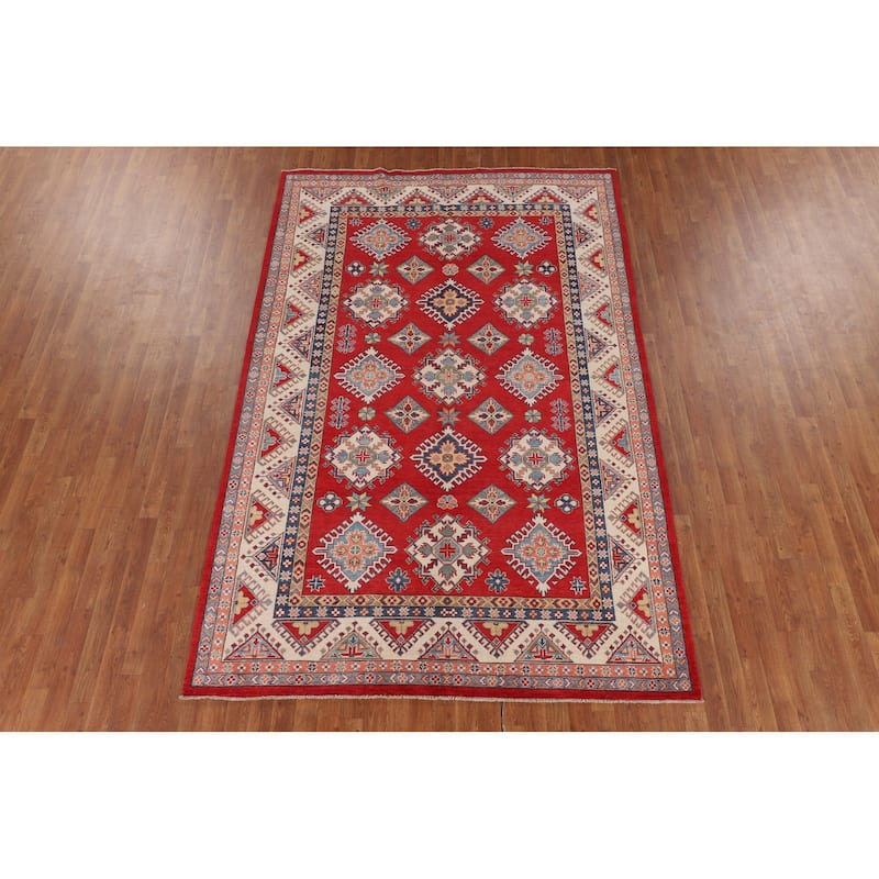 Red Kazak Oriental Area Rug Handmade Wool Carpet - 6'5" x 9'10"