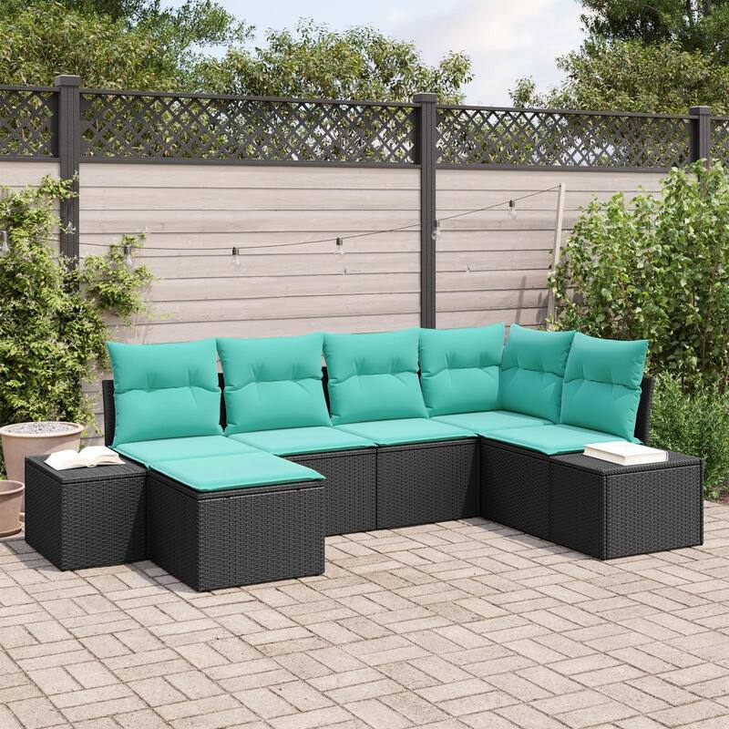 vidaXL 7 Piece Garden Sofa Set with Cushions Black Poly Rattan - 24 x 72 x 33 in