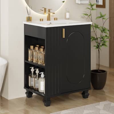 24" Bathroom Vanity with Sink, Bathroom Cabinet with Door Shelf, Side Open Storage, Solid Wood Frame,Soft Closing Door