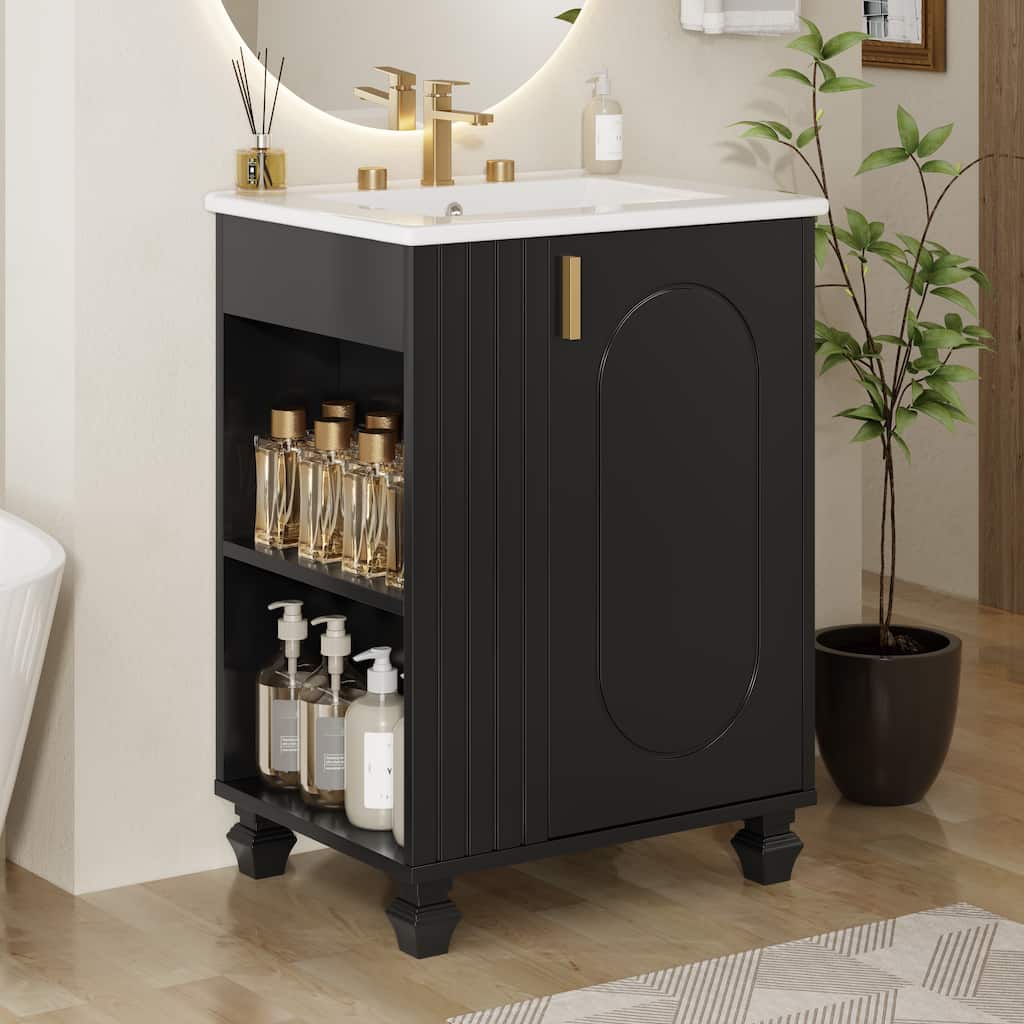 24" Bathroom Vanity with Sink, Bathroom Cabinet with Door Shelf, Side Open Storage, Solid Wood Frame,Soft Closing Door