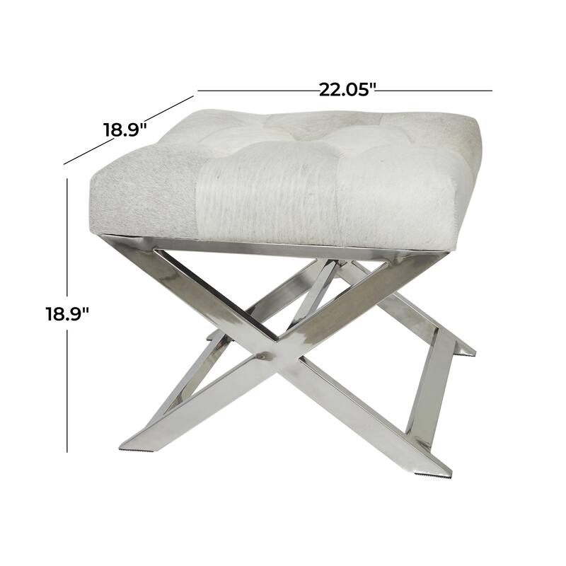 Leather Upholstered Tufted Home Bench with Silver Diagonal Base - Grey - Roche River Decor