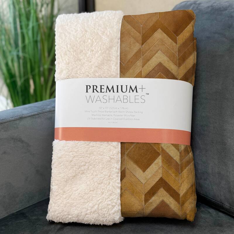 Premium Machine Washable ASB100 Faux Cowhide Sherpa Throw Blanket