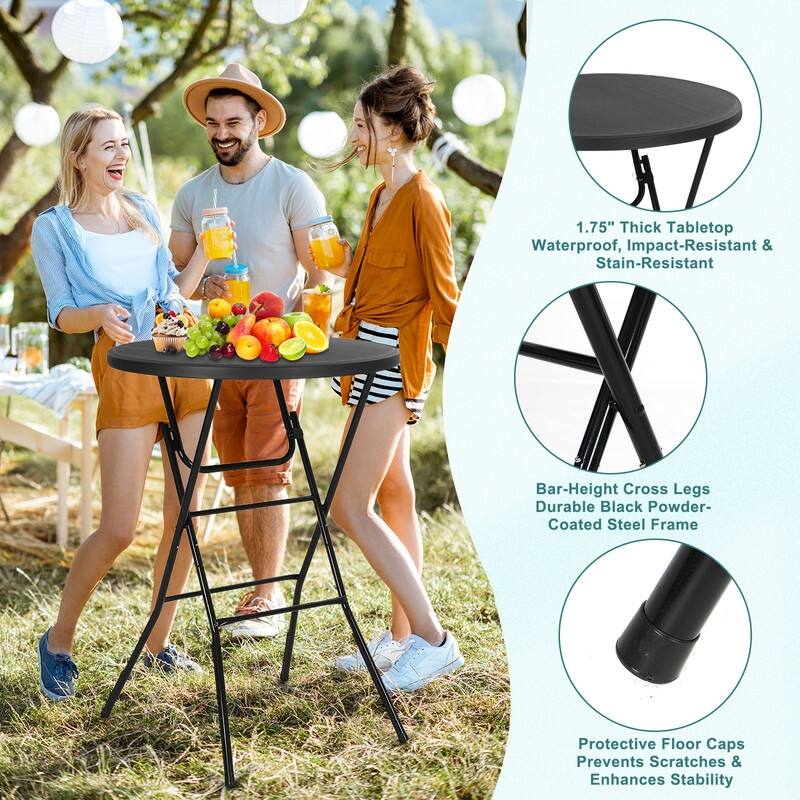 31.5'' Round Folding Picnic Table, Portable Waterproof Plastic Table with Detachable Legs for Indoor & Outdoor Events