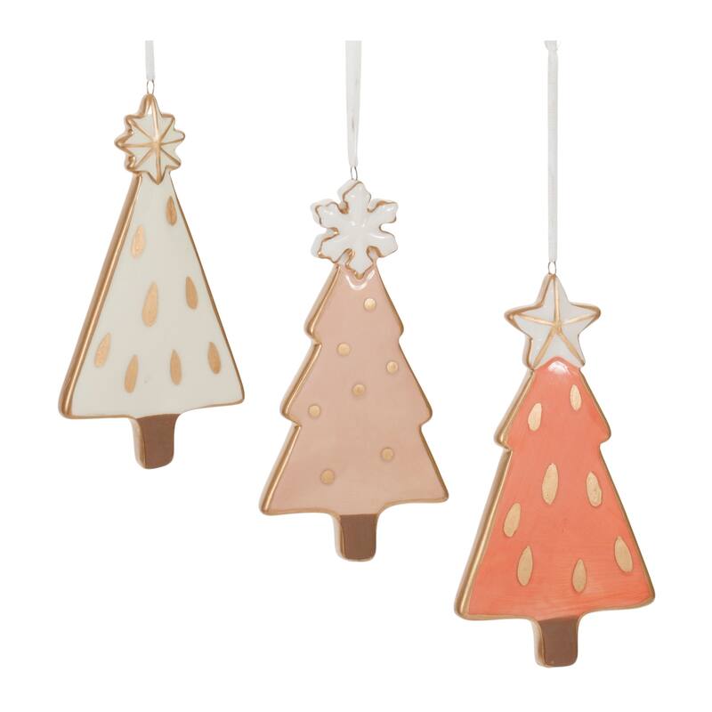 Pine Tree Christmas Ornaments - 4" - White and Gold - 6ct