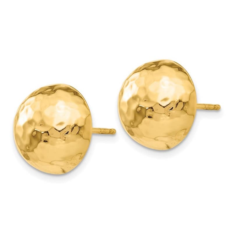 Curata 14k Yellow Gold Polished Closed back 13mm Hammered Half Ball Post Earrings