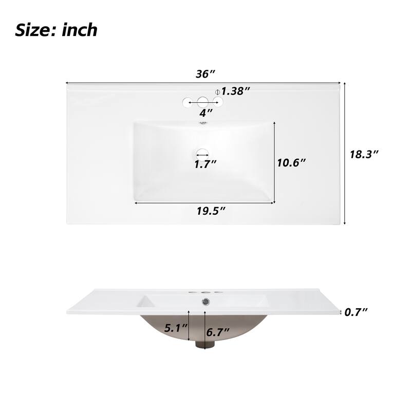 GDFStudio - Mario 36" Bathroom Vanity Cabinet with 4 Drawers and 1 Soft-Close Door
