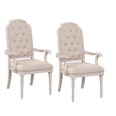 Arm Chair with Padded Seat and Button Tufts, Set of 2, Beige