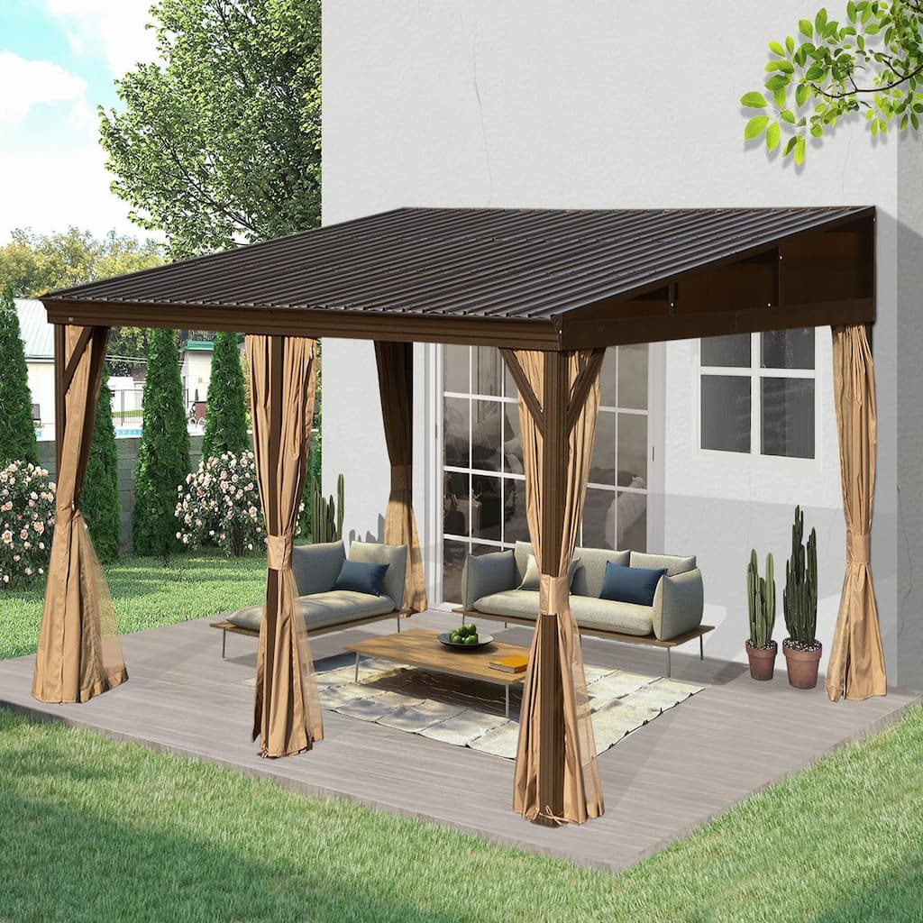 12x16FT Lean to Gazebo Hardtop Wall Mounted Gazebo