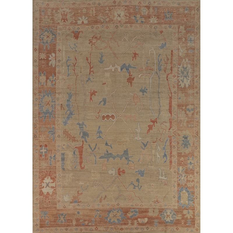 Orange Oushak Turkish Area Rug Handmade Vegetable Dyewool Carpet - 9'4"x 12'0"