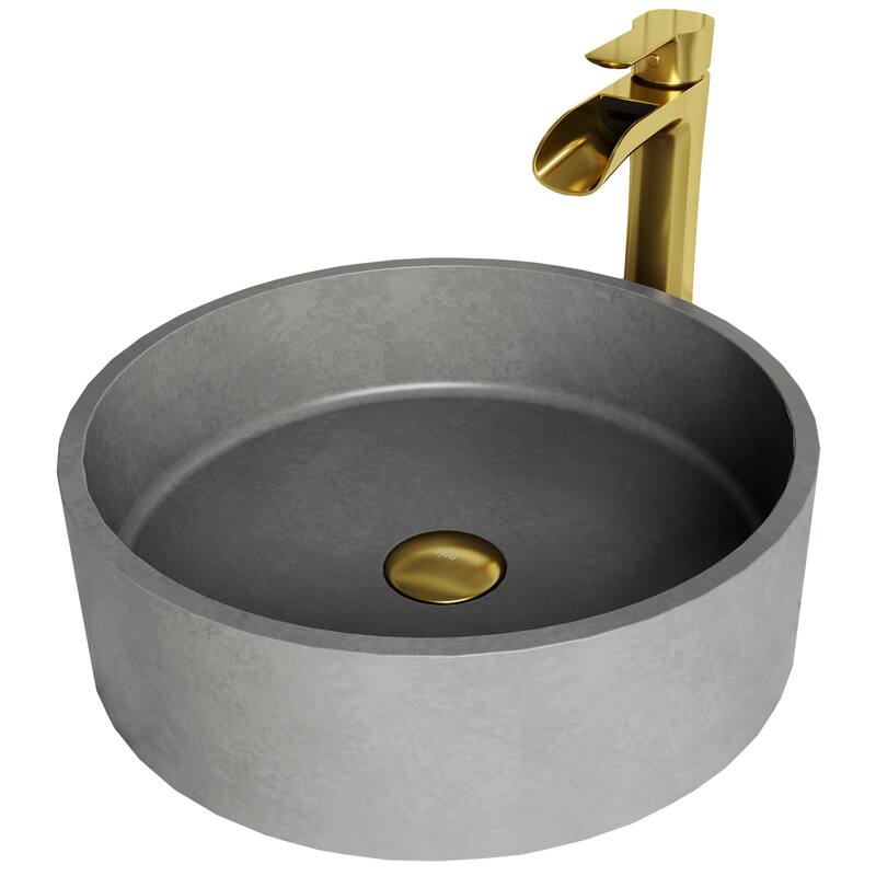 VIGO Palermo 15"L x 15"W Concrete Vessel Sink and Niko 11"H Faucet Set