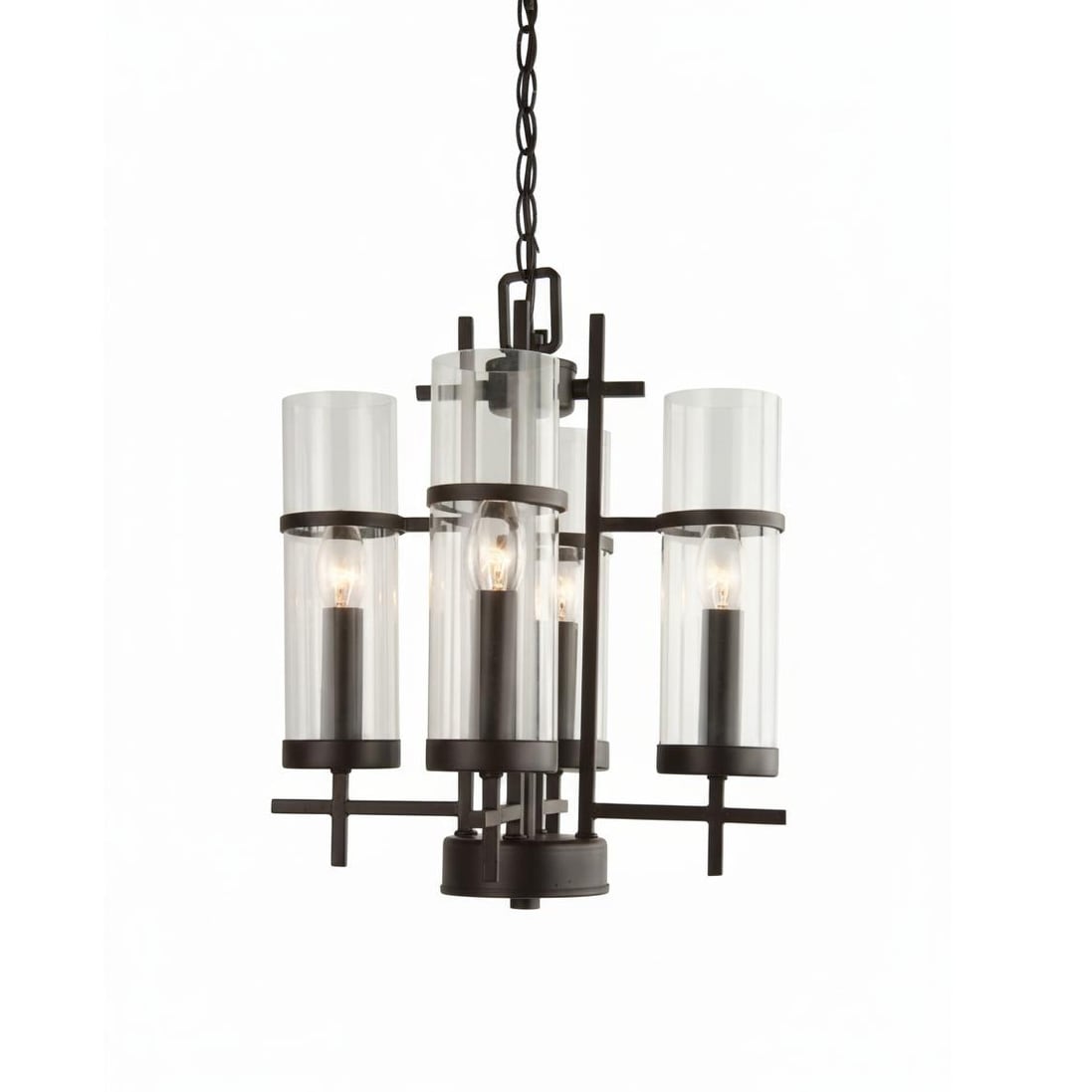 Transitional 4-Light Brown Chandelier With Clear Glass Shades