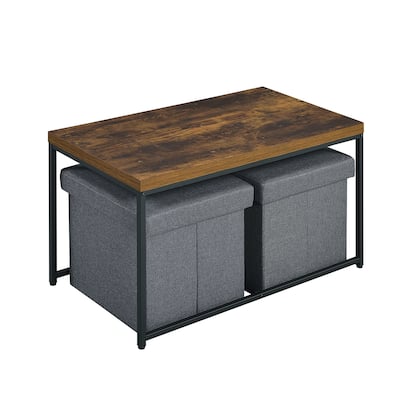 3 Piece Rectangle Coffee Table Set with Metal Base