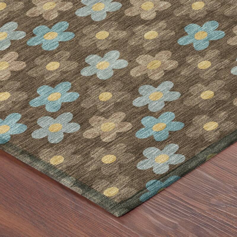 Machine Washable Indoor/ Outdoor Floral Kechi Chantille Rug