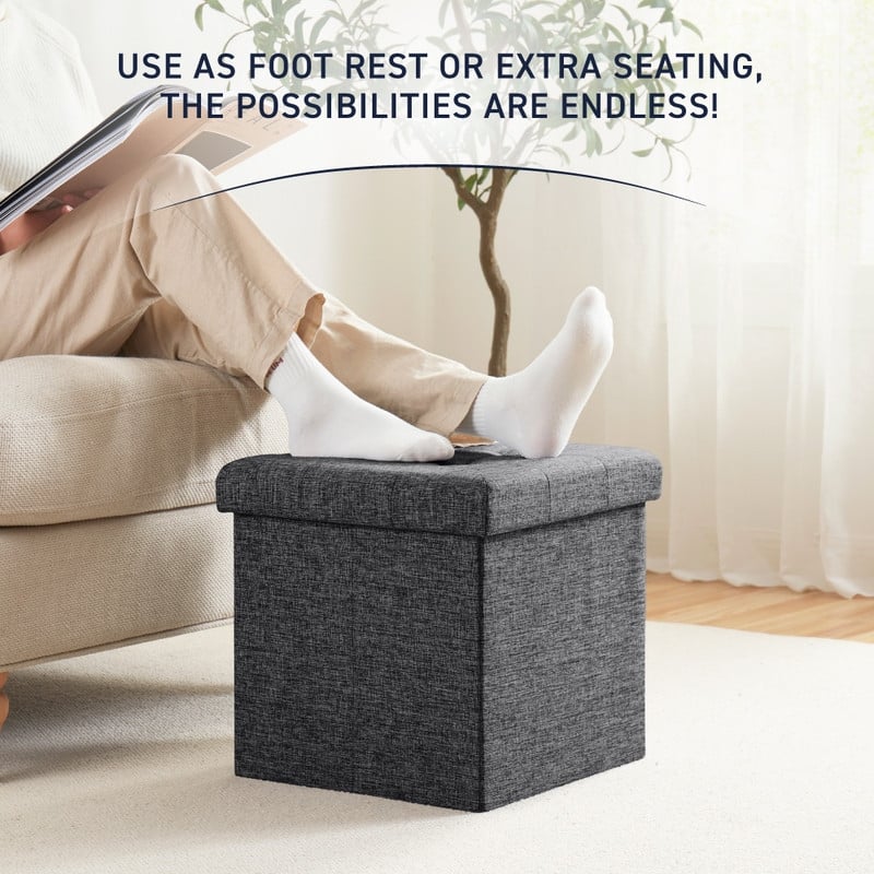 2 Pack - 15" Collapsible Square Cube Storage Ottoman, Perfect for Dorms, Livingroom and Bedroom