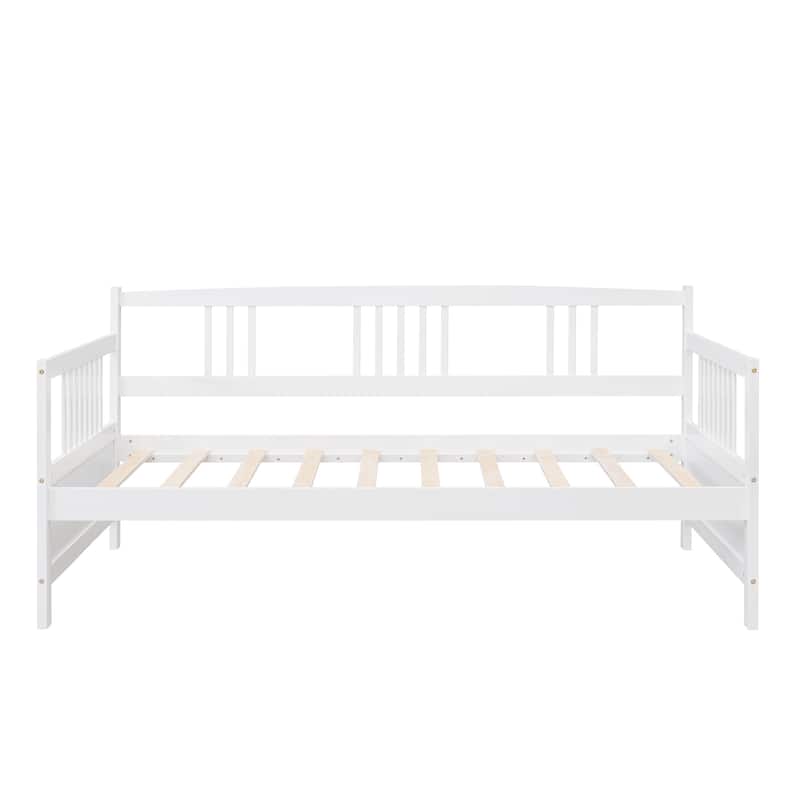 Twin Size Daybed Wood Bed with Twin Size Trundle, White